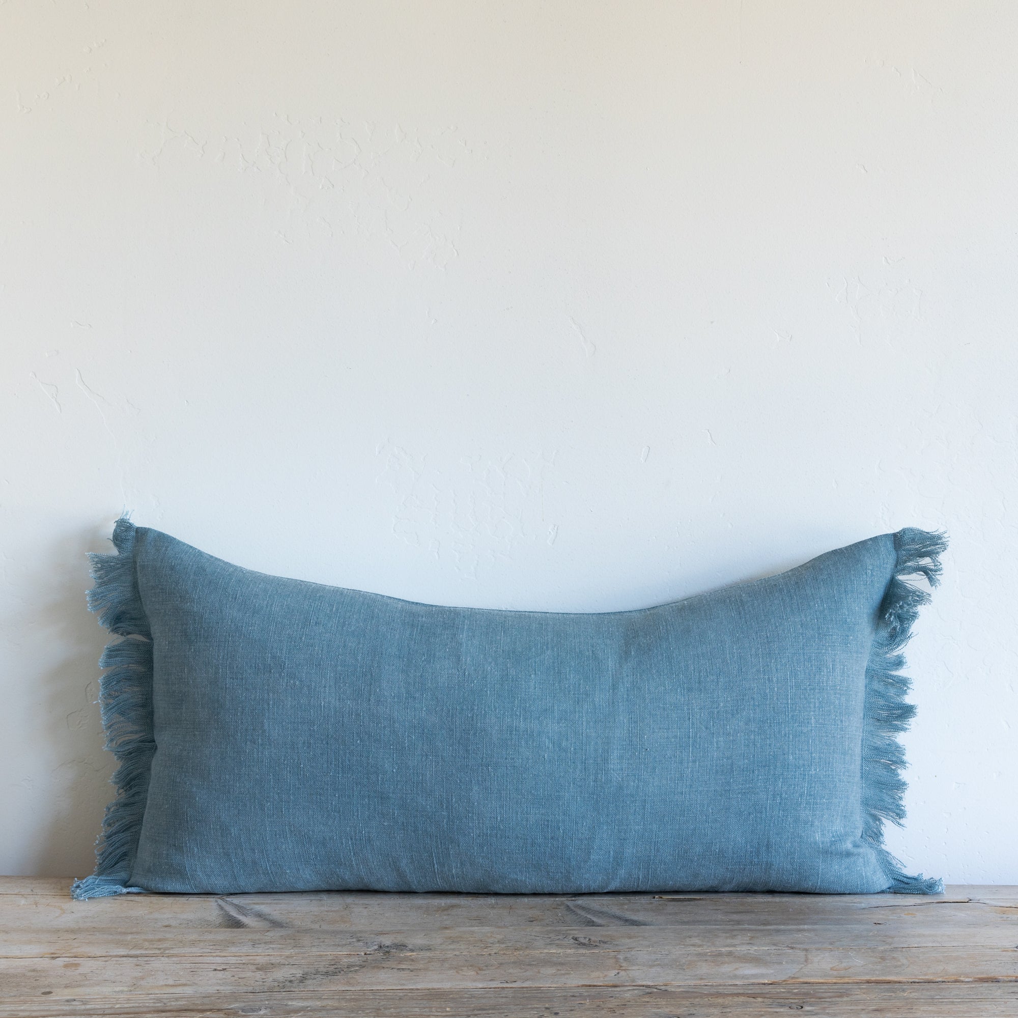 OVERDYED BELGIAN LINEN FRINGE PILLOW / LUNA 16"x32" (LUMBAR)