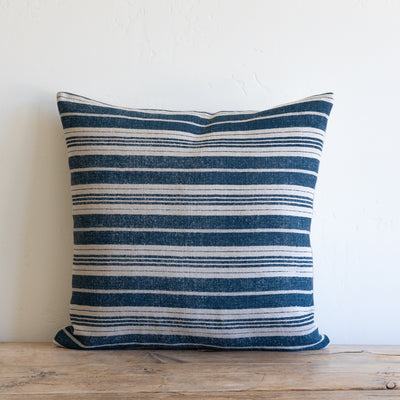 EMMA STRIPE / DENIM BLUE ON NATURAL LINEN (SOLD AS PAIR)