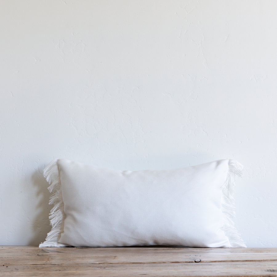 OUTDOOR WHITE FRINGE PILLOW 12x20 (lumbar) - Sugar Feather