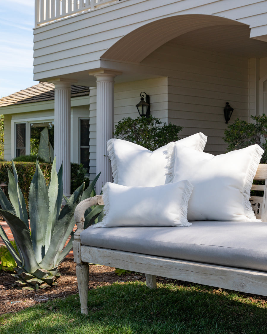 OUTDOOR WHITE FRINGE PILLOW 22x22 - Sugar Feather