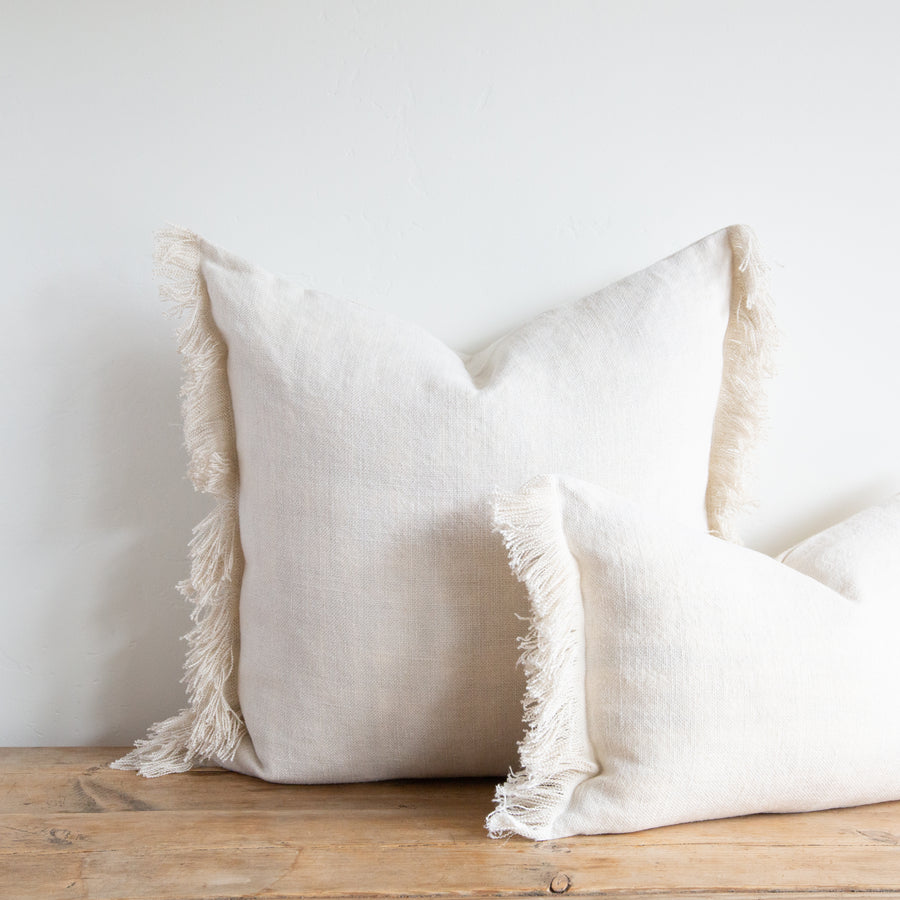 OUTDOOR WHITE FRINGE PILLOW 22x22 - Sugar Feather