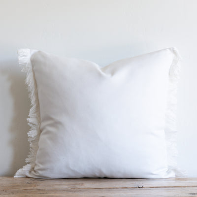 OUTDOOR WHITE FRINGE PILLOW 22x22 - Sugar Feather