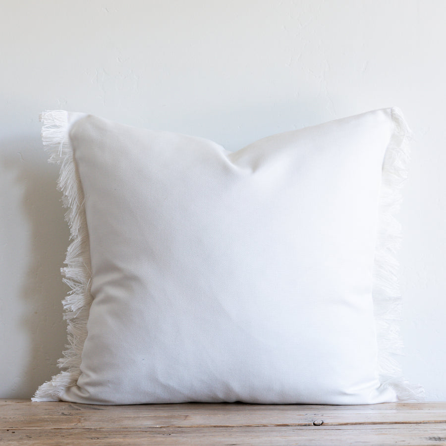 OUTDOOR WHITE FRINGE PILLOW 22x22 - Sugar Feather