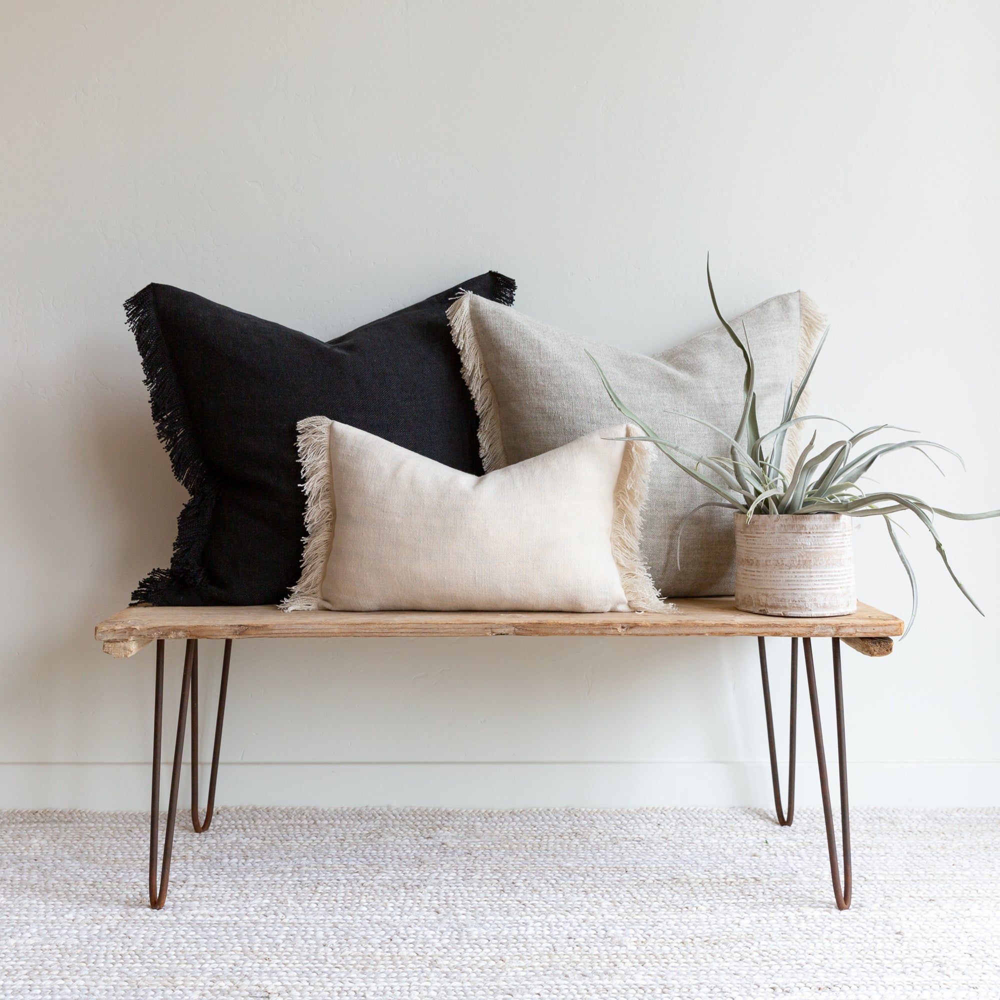 CHARCOAL BELGIAN LINEN FRINGE 16"x32" - Sugar Feather