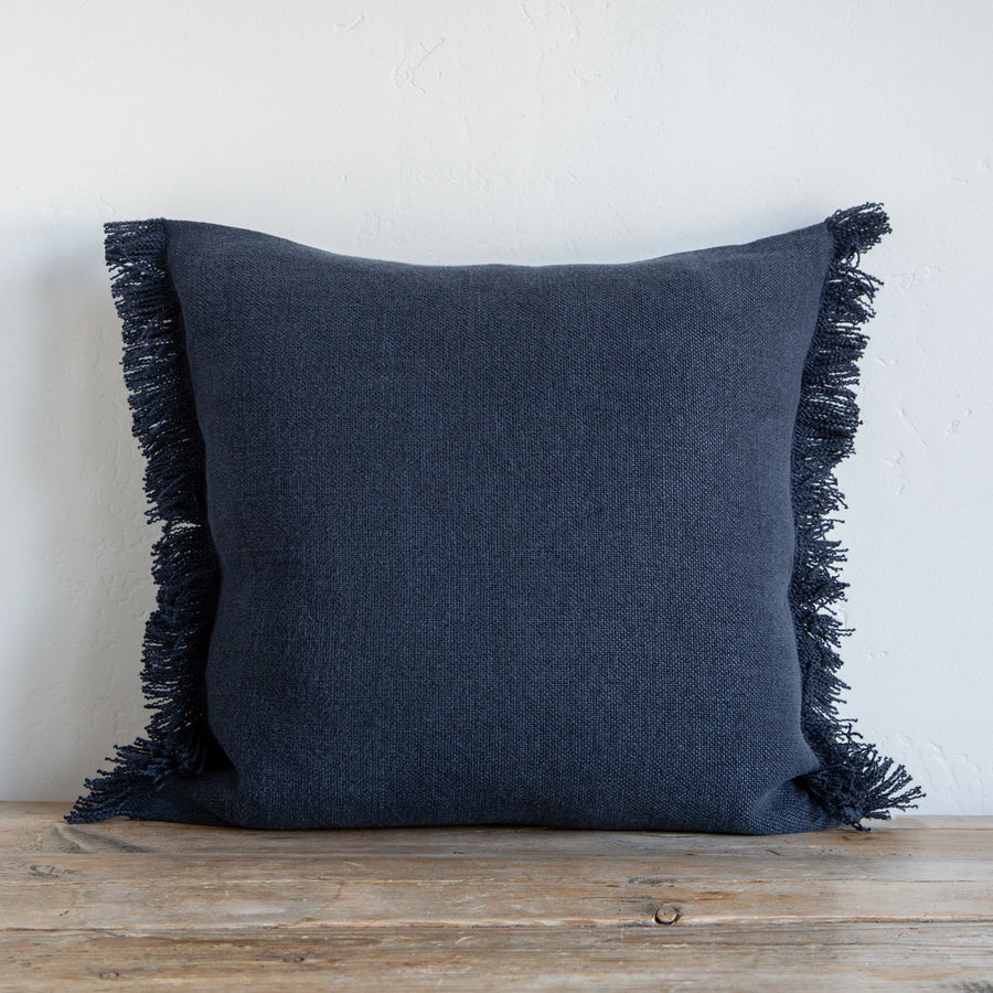 DENIM BLUE BELGIAN LINEN FRINGE 22"x22" - Sugar Feather