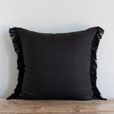 OUTDOOR CHARCOAL FRINGE PILLOW 22x22